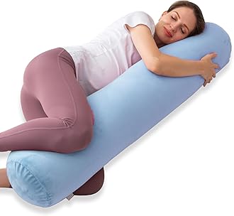 1 MIDDLE ONE Bolster Pillow for Bed, Long Round Body Pillow for Adults with Removable Velvet Cover, Decorative Tube Roll Cylinder Pillow, 47 x 7.87 Inch, Light Blue