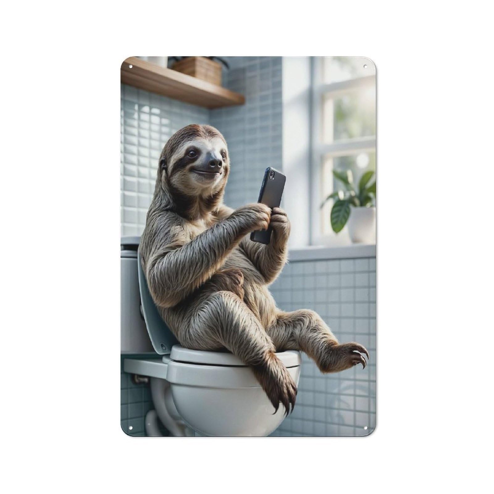 Junmoney Sloth On Toilet Humor Metal Wall Sign 30X20cm, Modern Retro Loft Wall Plaque For Flat, Bar, Studio Or Gallery Wall