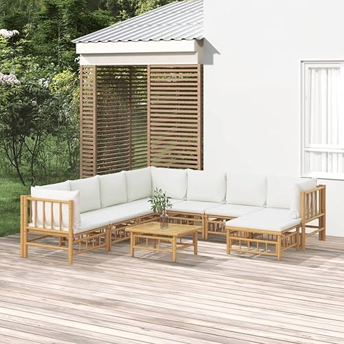 Miniatura 22 de 5 Piece Bamboo Garden Lounge Set Outdoor Patio Furniture with Beige Cushions, Natural Bamboo Rectangular Seating Set for Backyard, Porch, and
