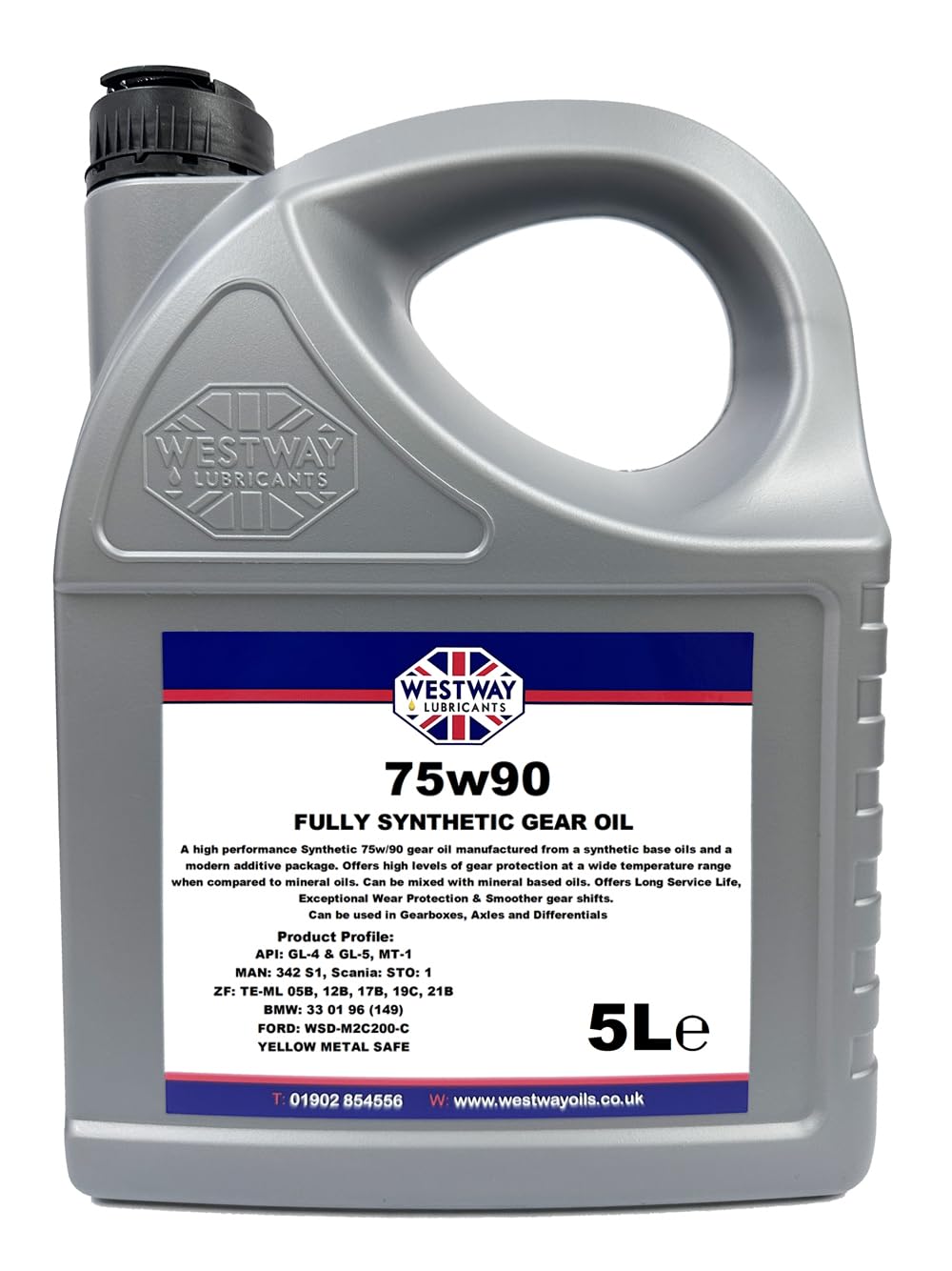 Westway Lubricants 75W-90 Fully Synthetic Gear Oil, 5L, 4.4kg, Suitable for Manual Transmissions and Differentials