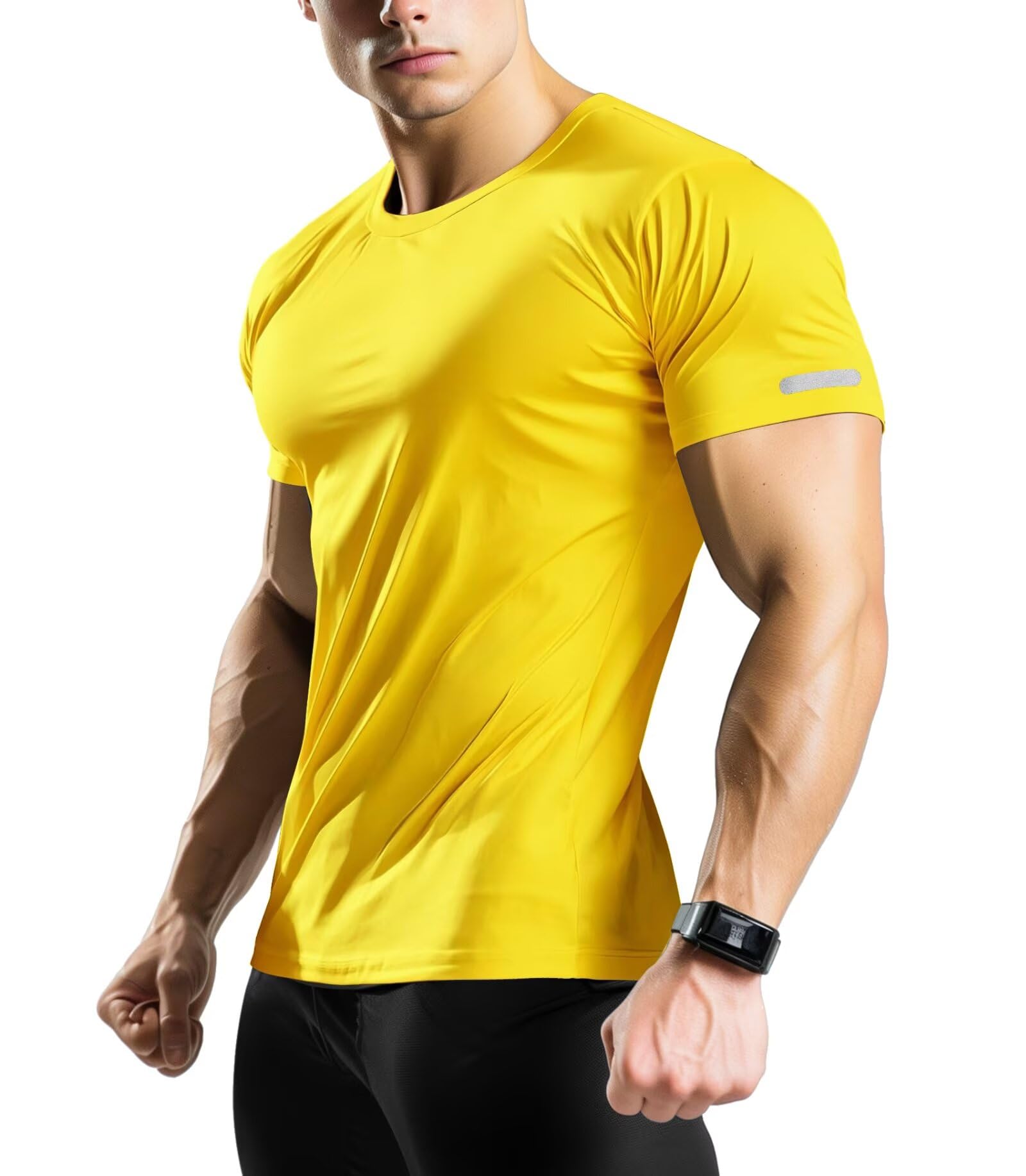 Mens Workout Shirts Fitted, Quick Dry Gym Tshirts Running Athletic Top Moisture Wicking Tee