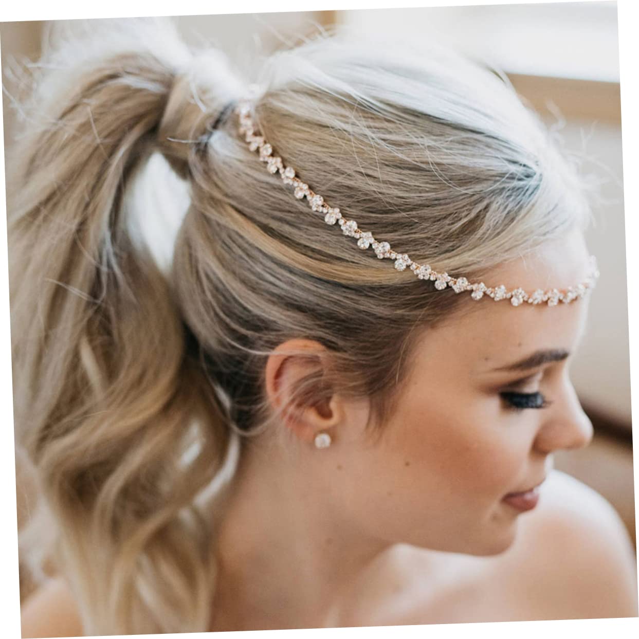 Mikinona 2pcs Sparkly Bridal Hair Comb Rhinestone Chain Headdress Wedding Hair Comb Headband for Women Decoration for Bride - Image 3