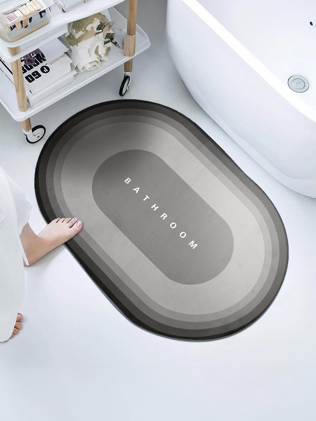 Cortina Premium Silicon Floor Mat, Bath Mat, Doormat, Bathroom Carpet, Cushion Mat Super Absorbent Soft Carpet, Quick Dry Dirt Barrier for Home, Office, (60x40), Grey, Oval