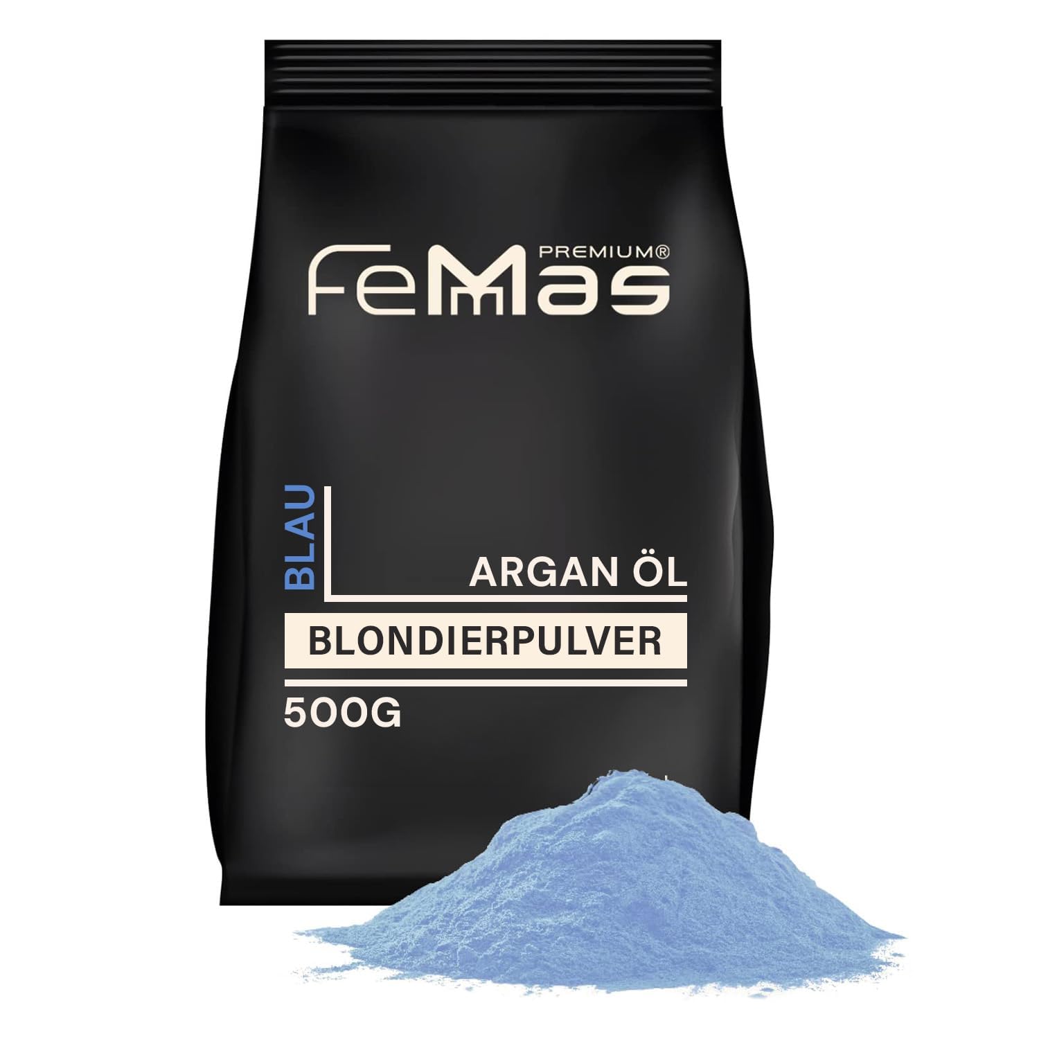 FemMas poudre décolorante bleue 500 g I Avec technologie Plex et huile d'argan I Blondissement uniforme I Ultra fort et sans poussière I Blanchiment cheveux pour des éclaircissements jusqu'à 9 nuances