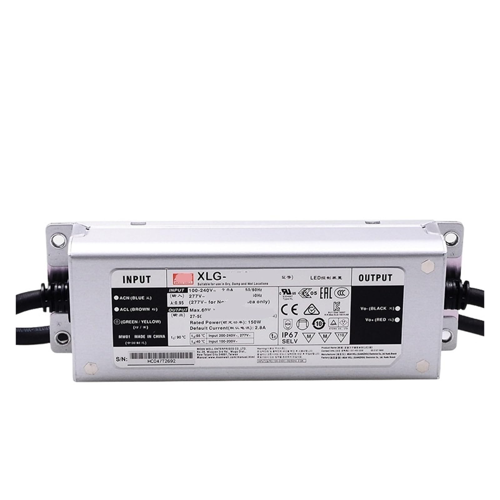Pilote d'alimentation LED XLG-150-24-A résout les pannes de tension constante 150W