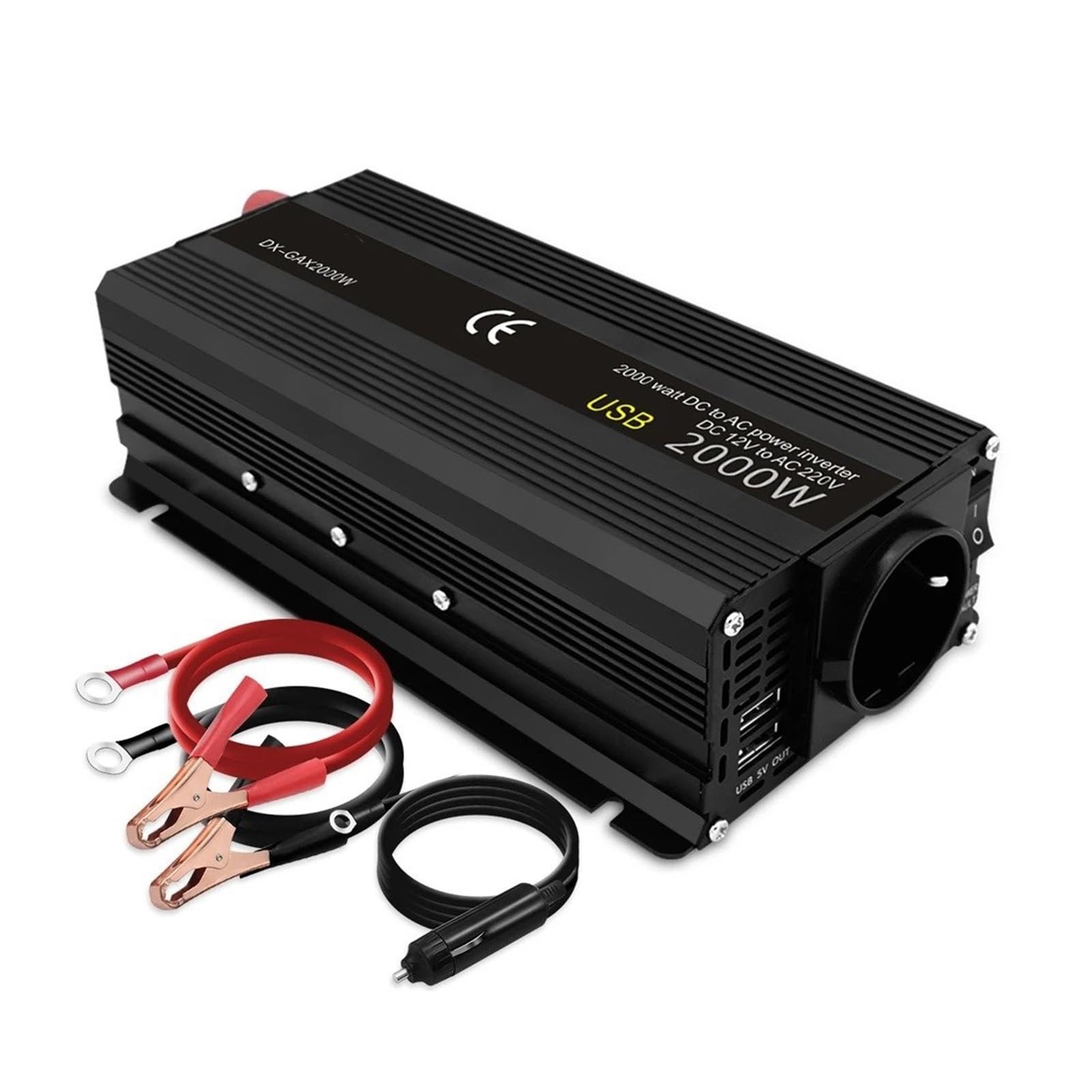 Power Inverter Inversor Coche 12V A 220V Potencia 500W 1500W 2000W 2600W 3000W Transformador Solar Enchufe Europeo Automático Convertidor(12V 220V 2000W)