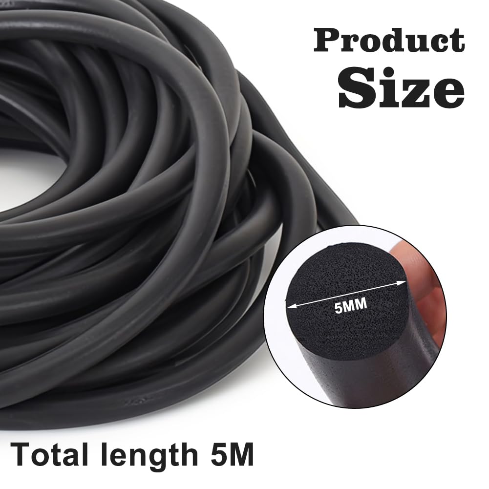 Cavo di tenuta per fughe da 5 m, diametro di 5 mm, filo rotondo in EPDM per fughe, filo di tenuta per fughe nere, profilo di riempimento per giunti di porte e finestre, pareti e soffitti