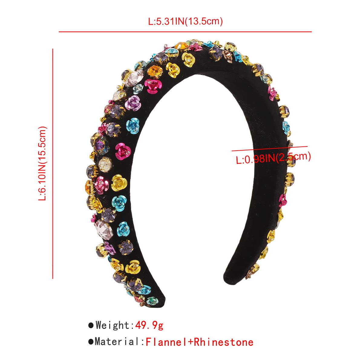 Modische Stirnbänder für Damen, Stil, dickes Haarband aus Schwammmetall mit Blumenmuster, hohe Totenkopf-Oberseite, breite Seite, Strass-Flanell-Stirnband, Schwarz