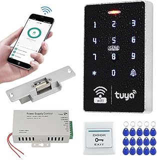 Wifi Tuya Kit de Système de Contrôle d'accès Intelligent Imperméable à l'eau 125KHz 13.56MHz Clavier RFID + Serrure de Porte électrique + Alimentation DC12V + Porte - clés 15pcs