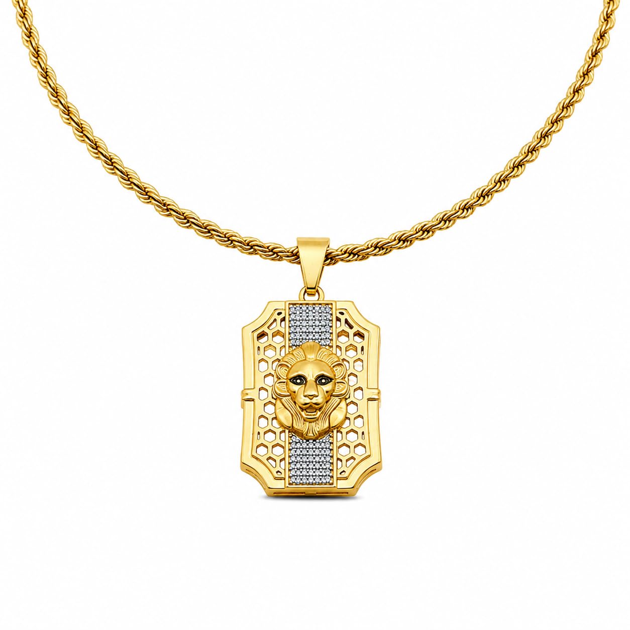 Men's Gold Plated Lion Head Pendant Necklace | Luxury Rope Chain with CZ Stone Pendant | Stainless Steel Statement Necklace for Men | Hip Hop Fashion Jewelry Gift-image-9