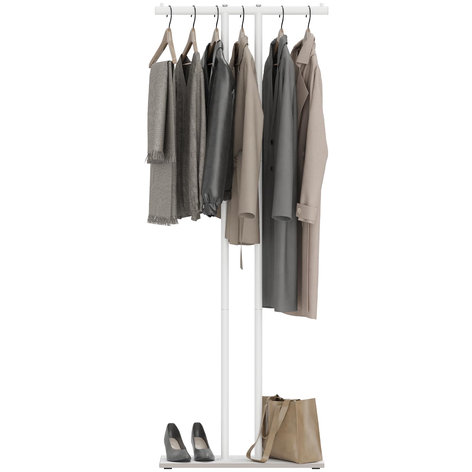 OUTBROS Metal Perchero, 60x25x175cm Perchero de pasillo, Blanco | Standing colgador ropa, Percha independiente con base de losa roca para Guardar Ropa, Bolsos y Sombreros