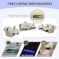Vista 4 de Juego de sofá reclinable eléctrico de cuero con LED, juegos de muebles de sala de estar, 2 piezas sofás reclinables, juego de sofá reclinable