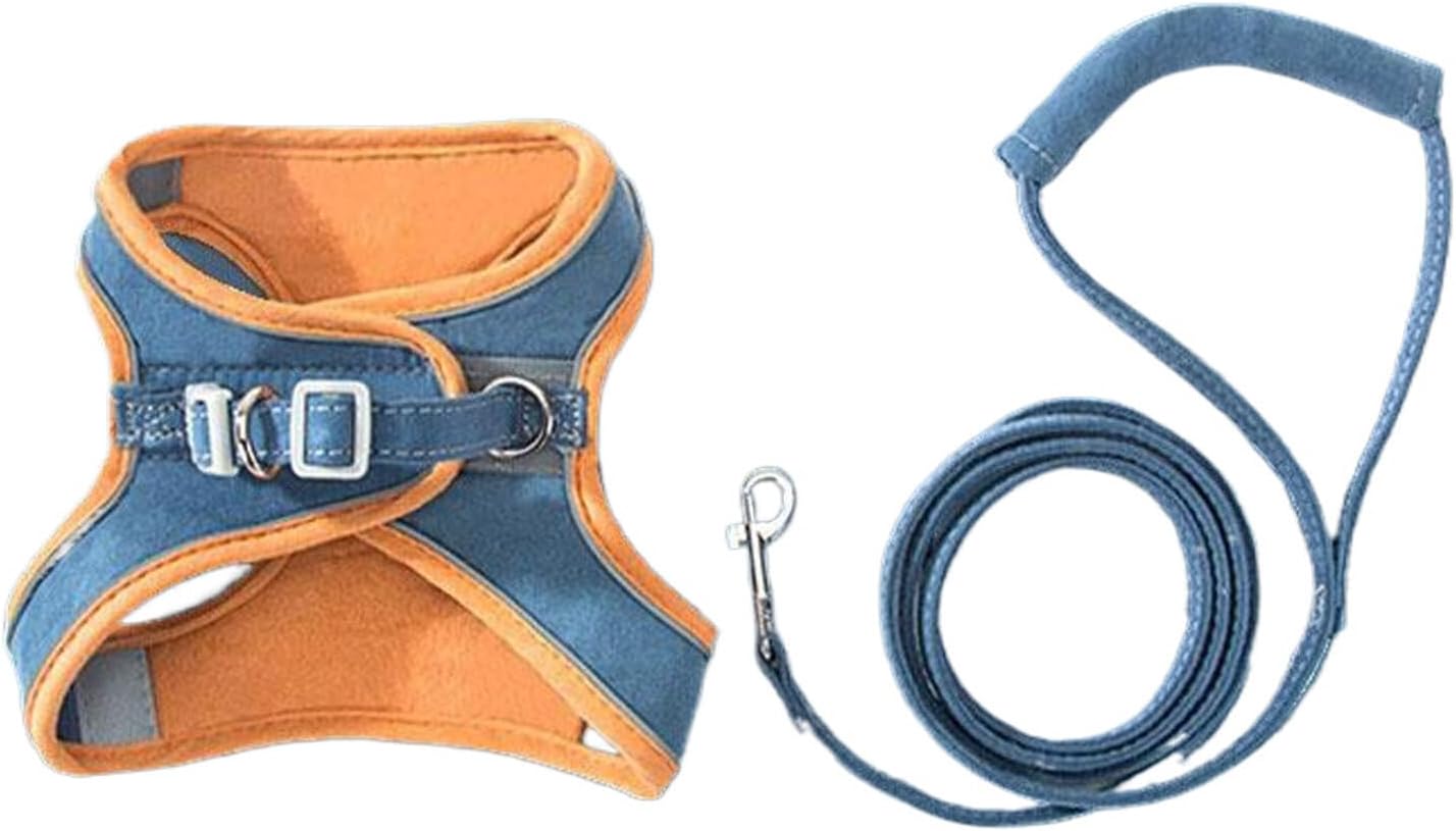 Allayu Kittenharnas met voorkoming van losraken en zachte en comfortabele kattenriem en harnasset van stoffen kattenharnassen, Oranje Blauw, S