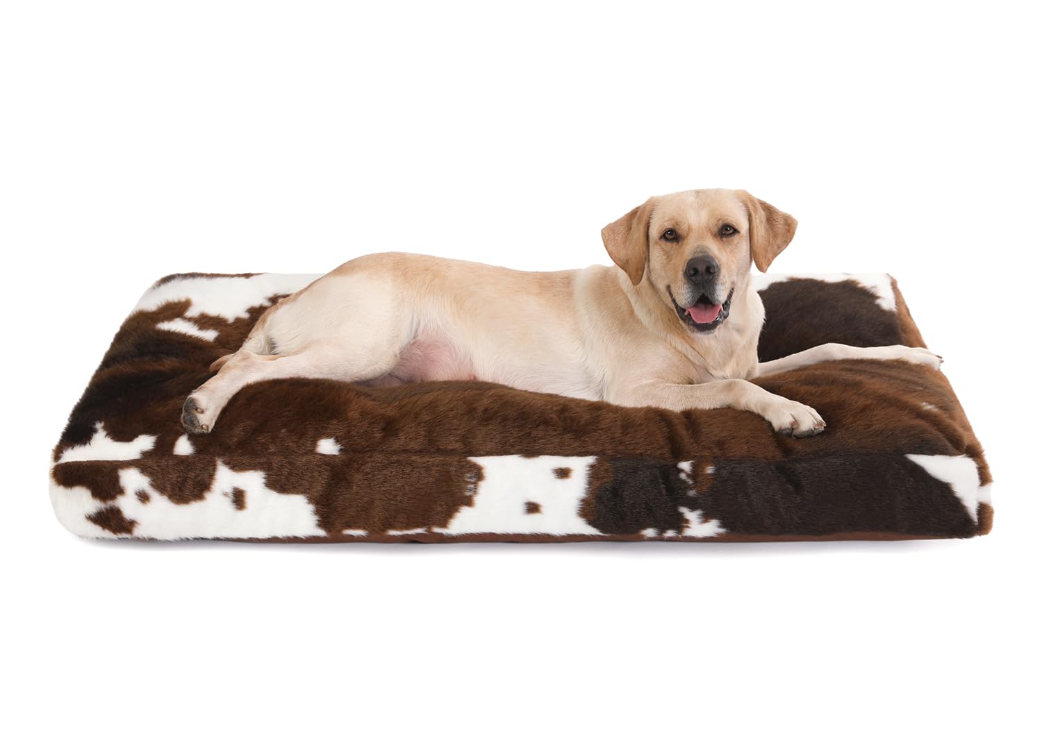 Bedfolks Waterproof Crate Bed, Plush Washable Cover, Faux Fur Pad for XXL Dogs, Fluffy Kennel Bed 47"x29", Cow Print