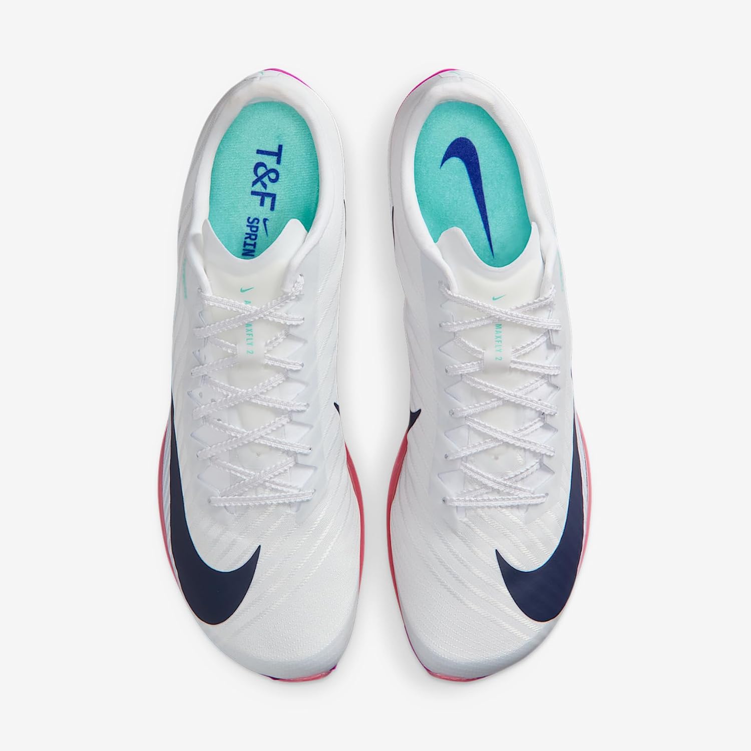 Nike Maxfly 2 Track & Field Sprinting Spikes (White/Bright Crimson/Hyper Turquoise/Obsidian)