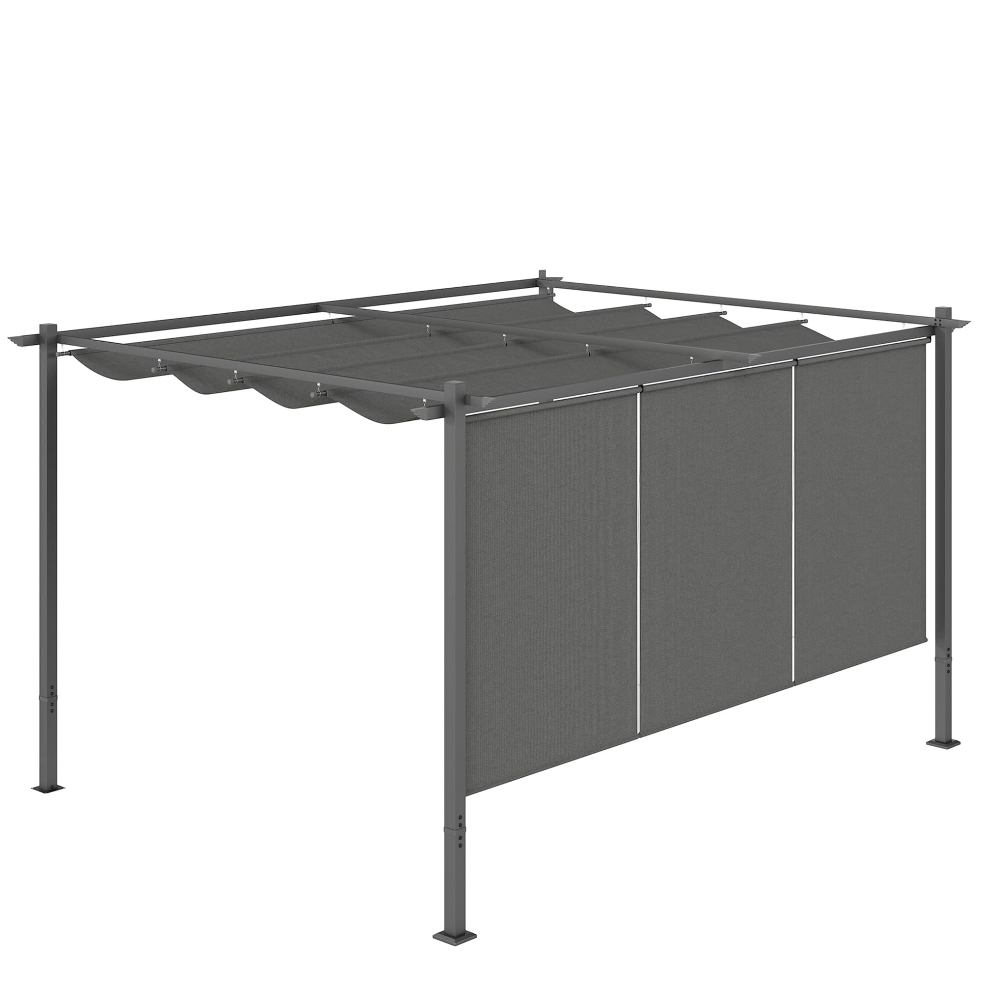 Outsunny Pérgola con Techo Retráctil Pérgola de 4x3 m Cenador de Pared o Independiente con Laterales Enrollables Protección UV30+ Pabellón para Jardín Patio Terraza Exterior Gris