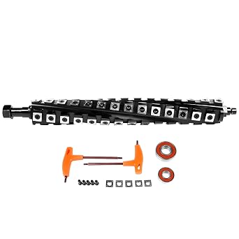 13 Inch Spiral Helical Cutterhead Replacement for DeWalt DW735 DW735X Planer Woodworking Tool, 4 Rows of 56 pcs Carbide Blades, with 5 Spare Blades & Screws, 2 Bearings, 2 Wrenches