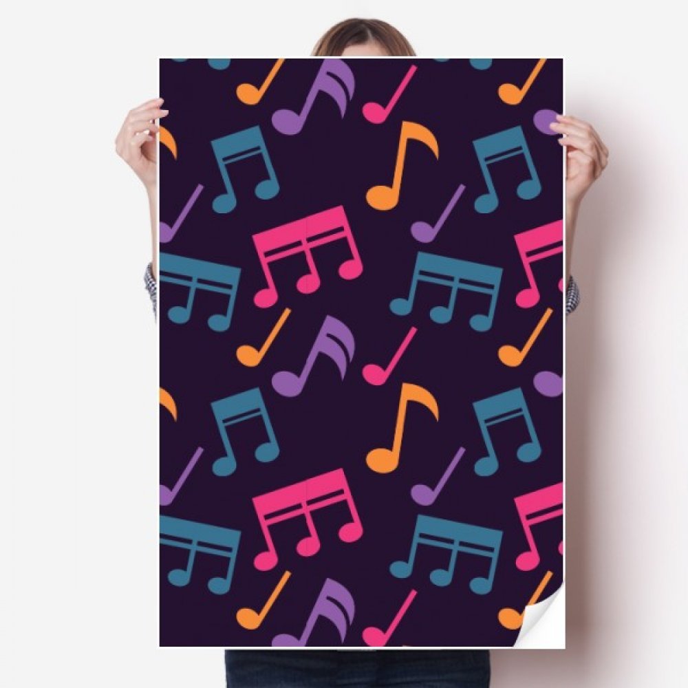 Notes de musique autocollant noir poster decal multicolor mural 80x55