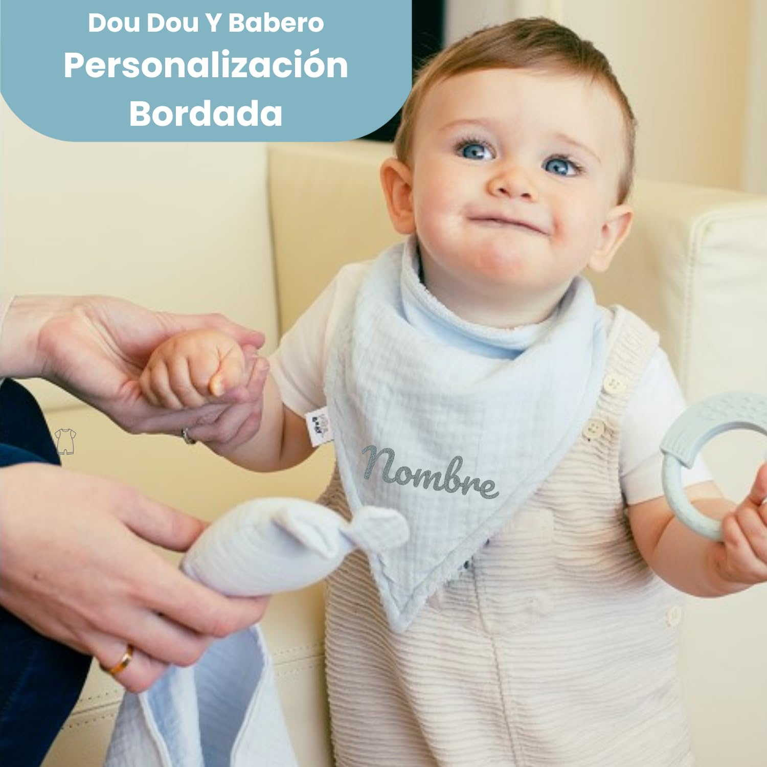 Canastilla “Sneakers” – Dou Dou Personalizado, Babero Bandana con Nombre, Mordedor de Madera, Ropita de Punto, Muselina Algodón, Pastel 6 Pañales y Marco Significado Nombre