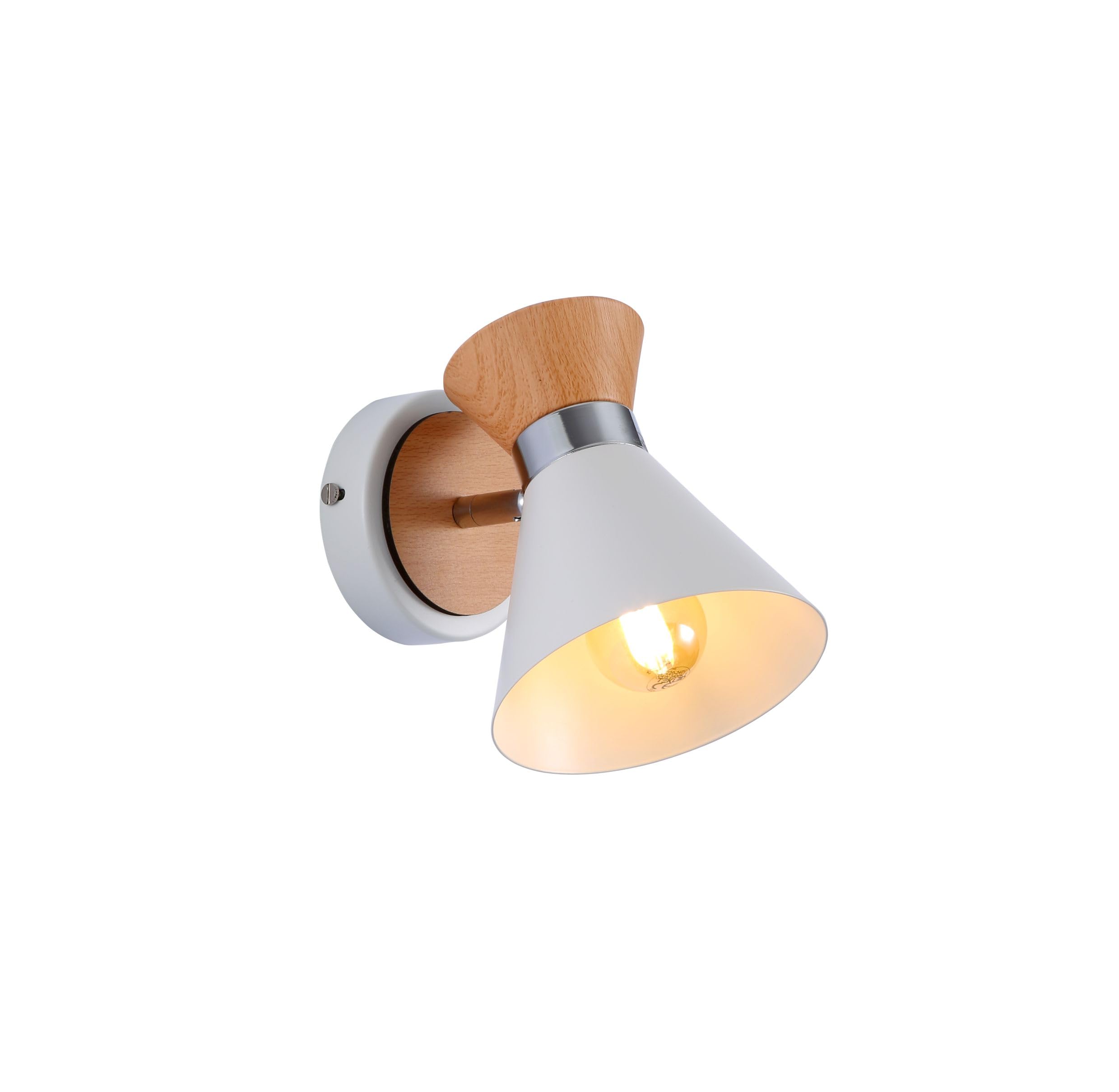 Tekled White, Chrome, Wood Myhome White Metal Wood Funnel Shade White Body Semi Flush Ceiling And Wall Light | E14 Fitting | For Bedrooms Living Rooms Study Rooms Receptions Cafes Restaurants | 1 Lamp (Bulb Not Included)