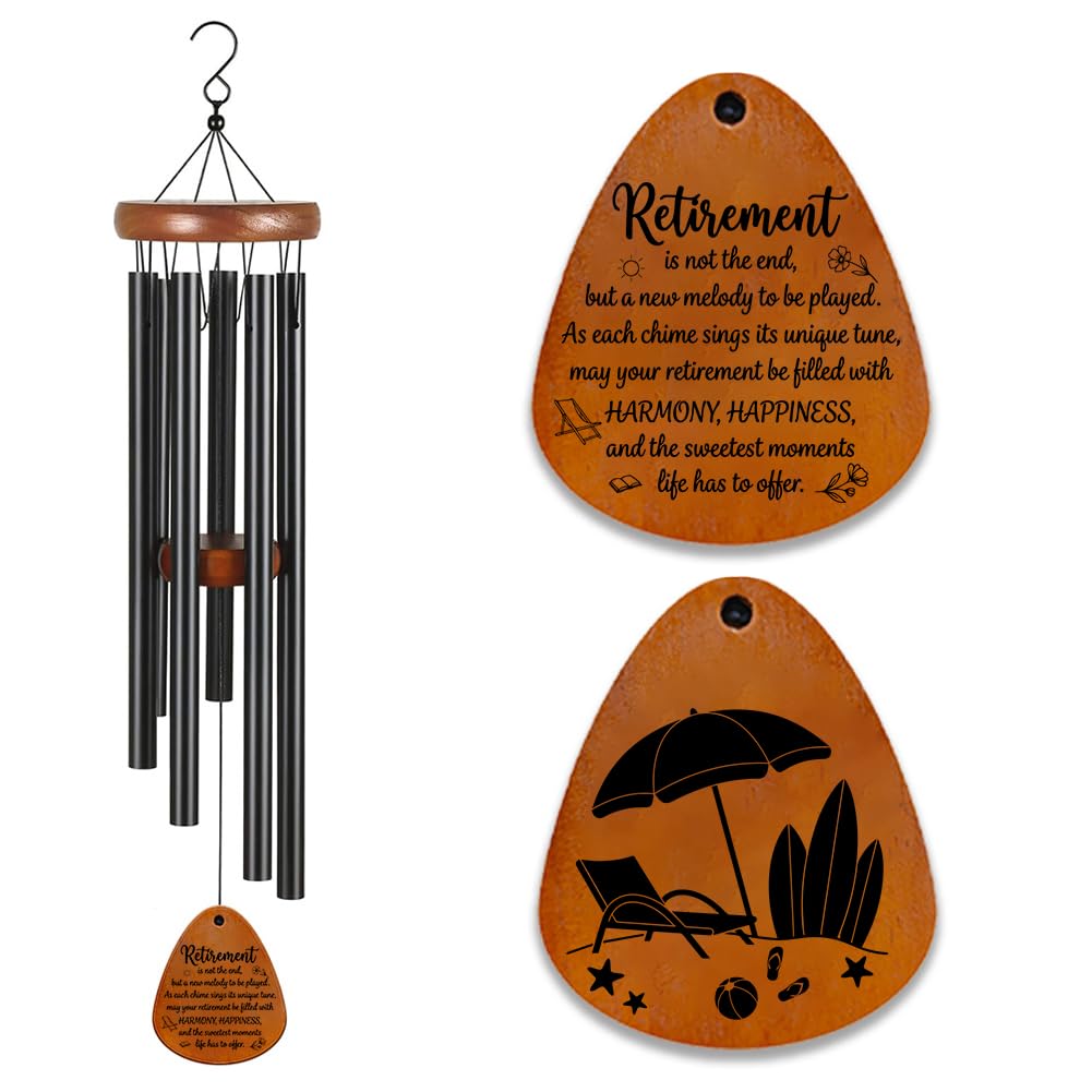 ORIGACH Garden Retirement Gifts Wind Chimes, Wooden Wind Chimes Outdoor with Retirement Quote, Beach Relaxation Pattern, Suitable for Home Decor Outdoor Garden Patio