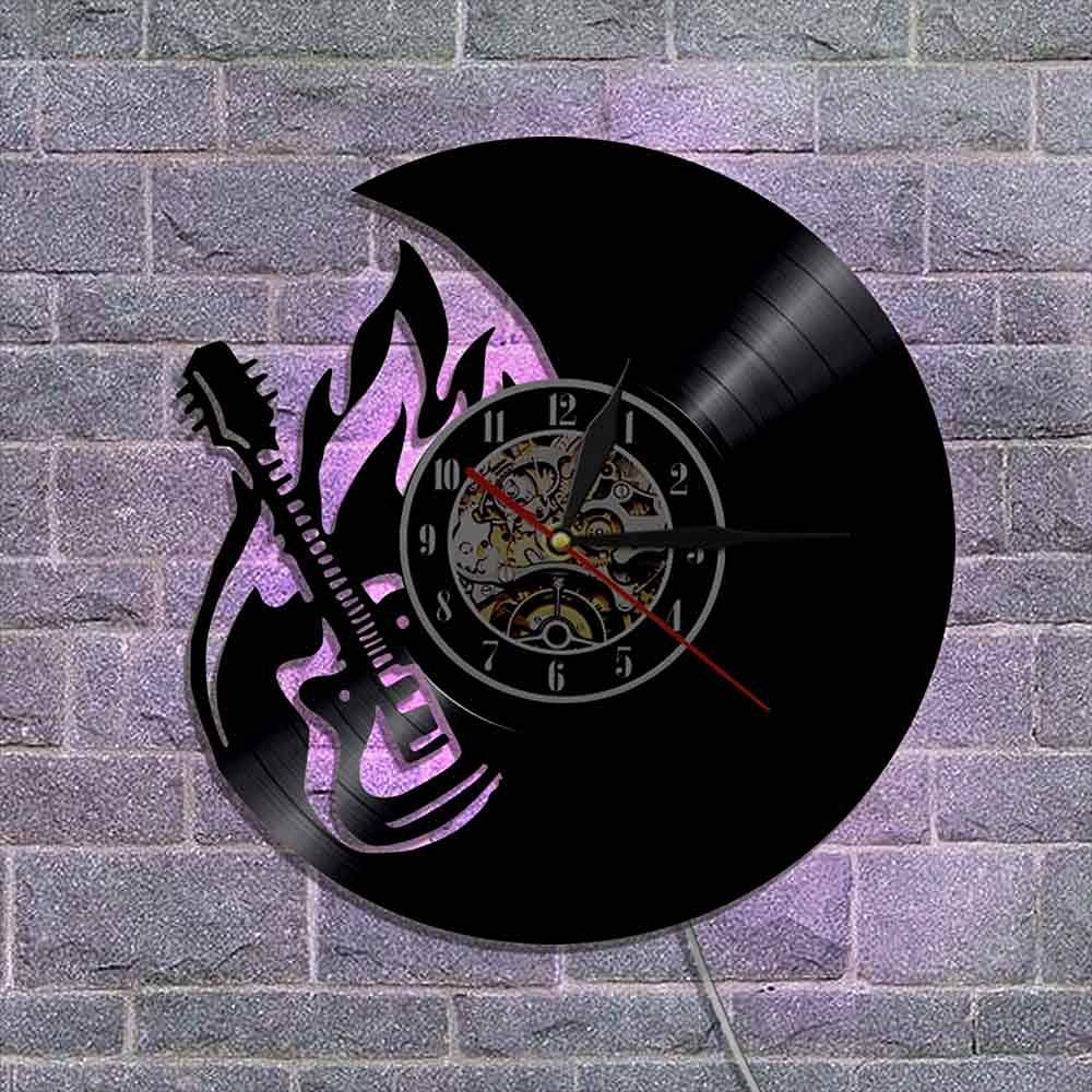 Orologio da Parete in Vinile con LED, Musica Rock, Chitarra Rock Band Musica Arte silenziosa, Decorazioni per la casa, miglior Regalo per Lui e per lei - Uomo, Donna, Fidanzato e Fidanzata