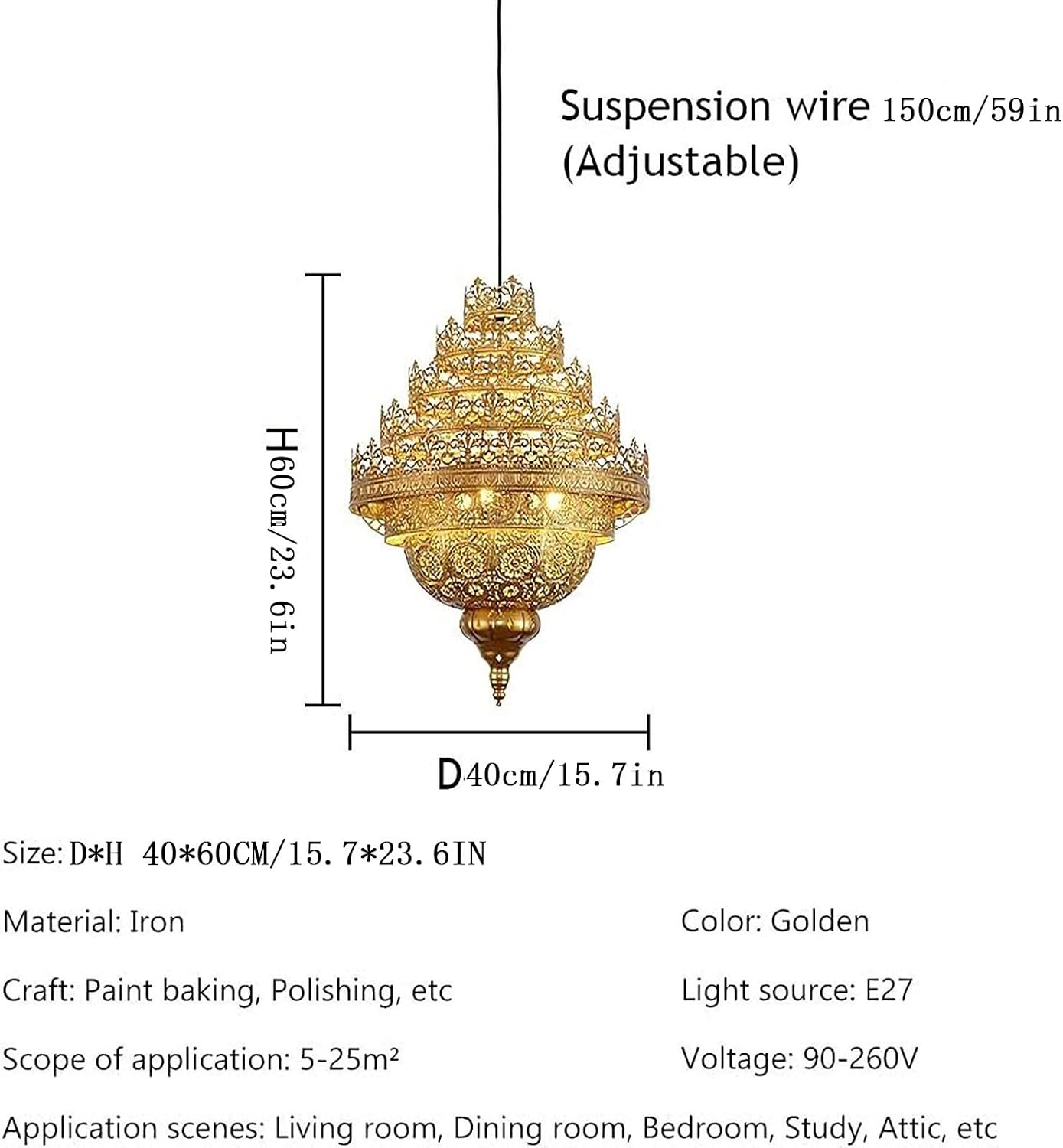 天井ペンダント照明器具トルコモロッコ中空エッチング王冠型ゴールド 