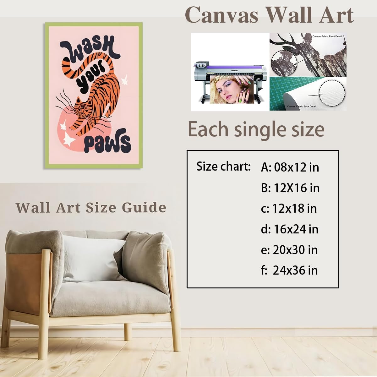 Funny Bathroom Wall Decor Funky Maximalist Wall Art Tiger Wash Your Paws Canvas Poster Trendy Animal Print for Home Apartment Dorm Bedroom Living Room Bathroom Decor Unframed 12x18inch image 2