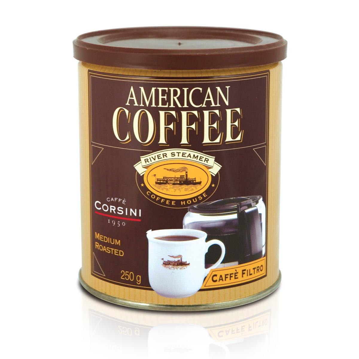 Caffè Corsini - Caffè Americano, Miscela di Macinato per Filtro, Leggero e Profumato, 4 Lattine da 250 Grammi Cadauna
