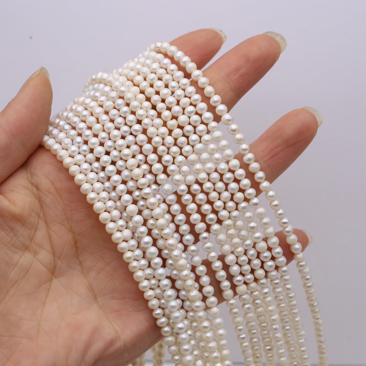 3-4mm White Pearl Beads Round Shape Natural Cultured Freshwater Pearl Loose Beads for Jewelry Making Necklace DIY Crafts 2 Strands - Image 4
