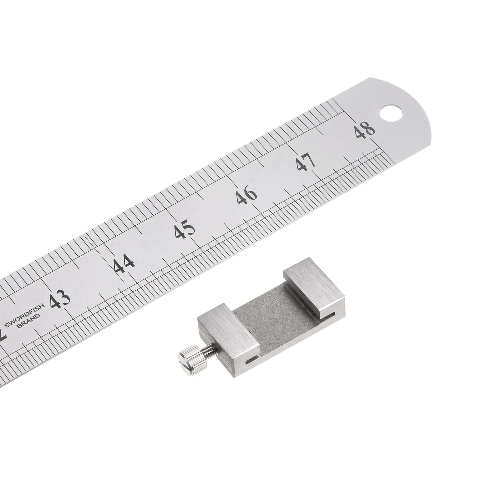 HARFINGTON Regla de acero inoxidable 2 en 1 con bloque de escritura de 120 cm, regla de metal métrica y en pulgadas con 40 mm de longitud, deslizador Vernier de localización de latón para carpintería,