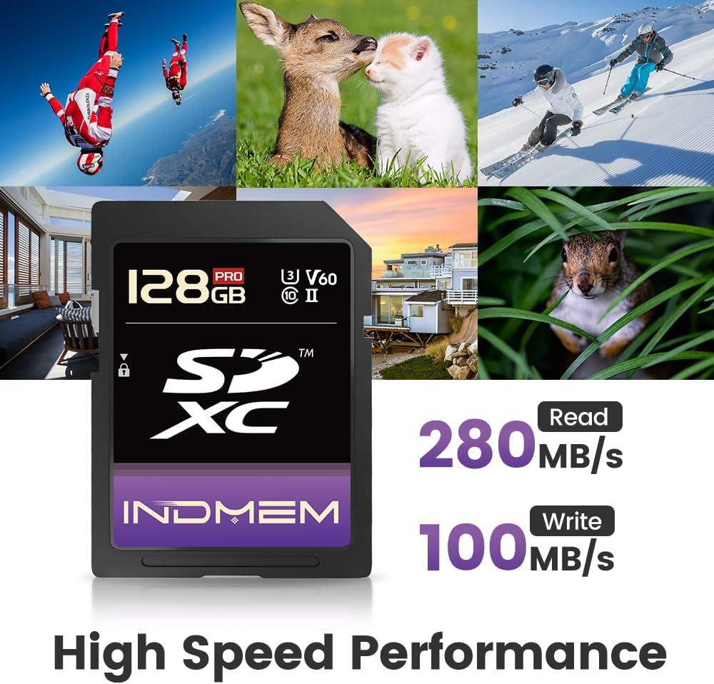 128GB SD Card UHS-II V60 U3 SDXC Memory Card, High Speed Read up to 280MB/s, V60 Memory Cards for Professional Camera 4K/6K Video