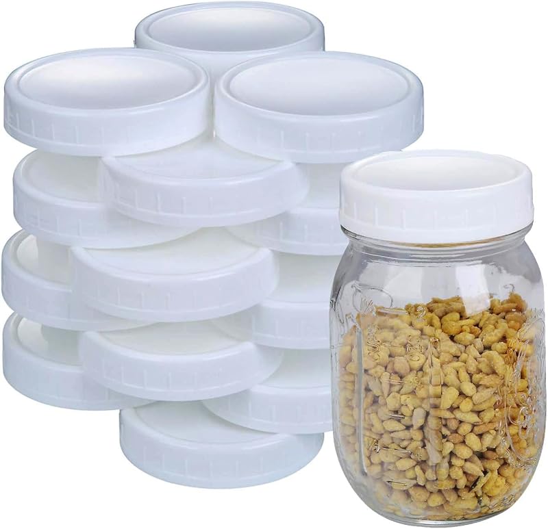 2 Dozen Regular Mouth Lids Mason Jar Lids, Standard, Dia 70mm | Plastic Storage Caps for Mason Canning Jars, or Making Jam, Yogurt Cups, and Storing Dry Goods and Liquids, White