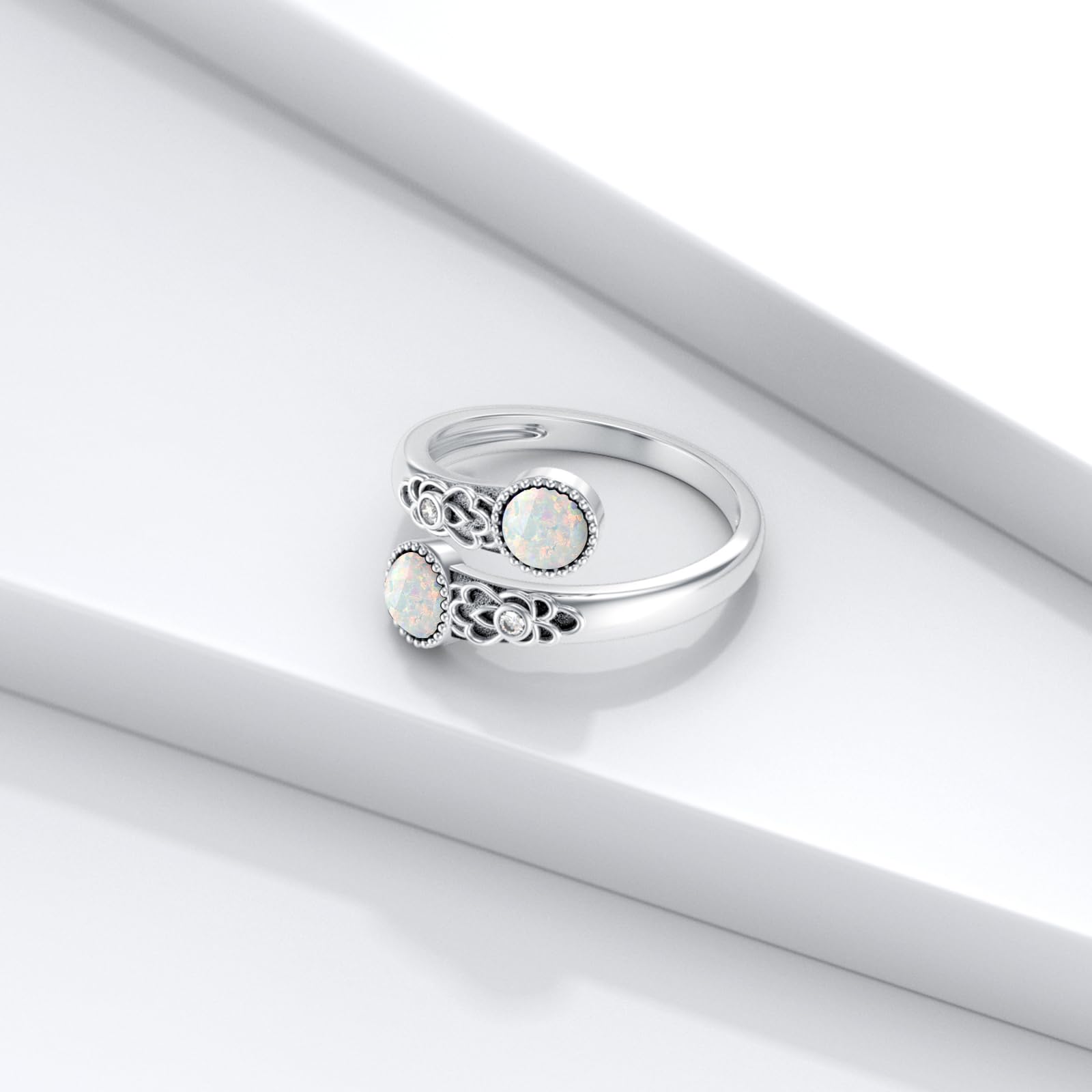 Lapis Lazuli/Rosa Opal/Türkis Ring 925 Sterling Silber Doppelstein Ringe Vintage Blumen Ring Verstellbarer Ring Schmuck Geschenk Für Damen