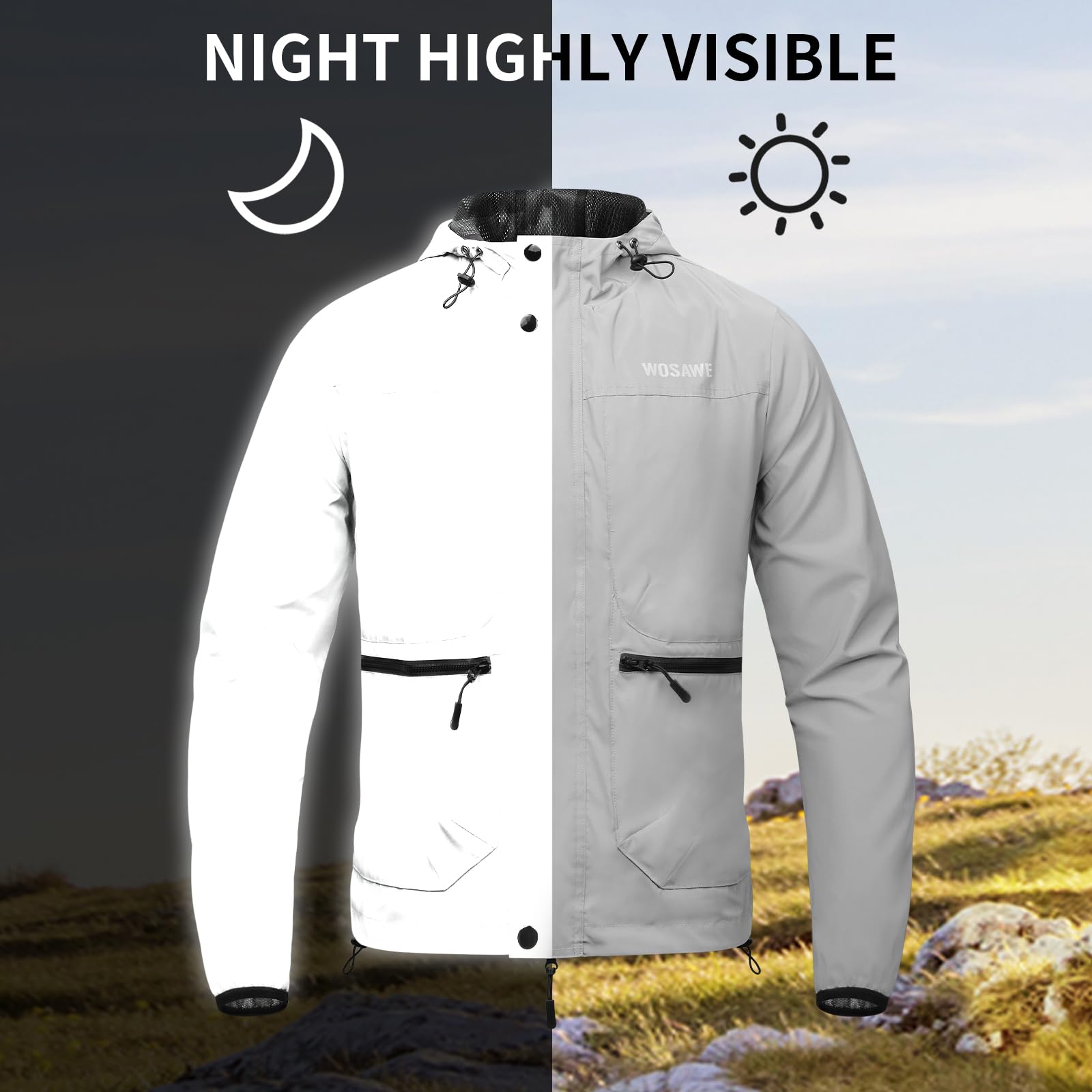 WOSAWE Veste de Cyclisme Hommes 360 Réfléchissante Coupe-Vent Gilet de Vélo Sport