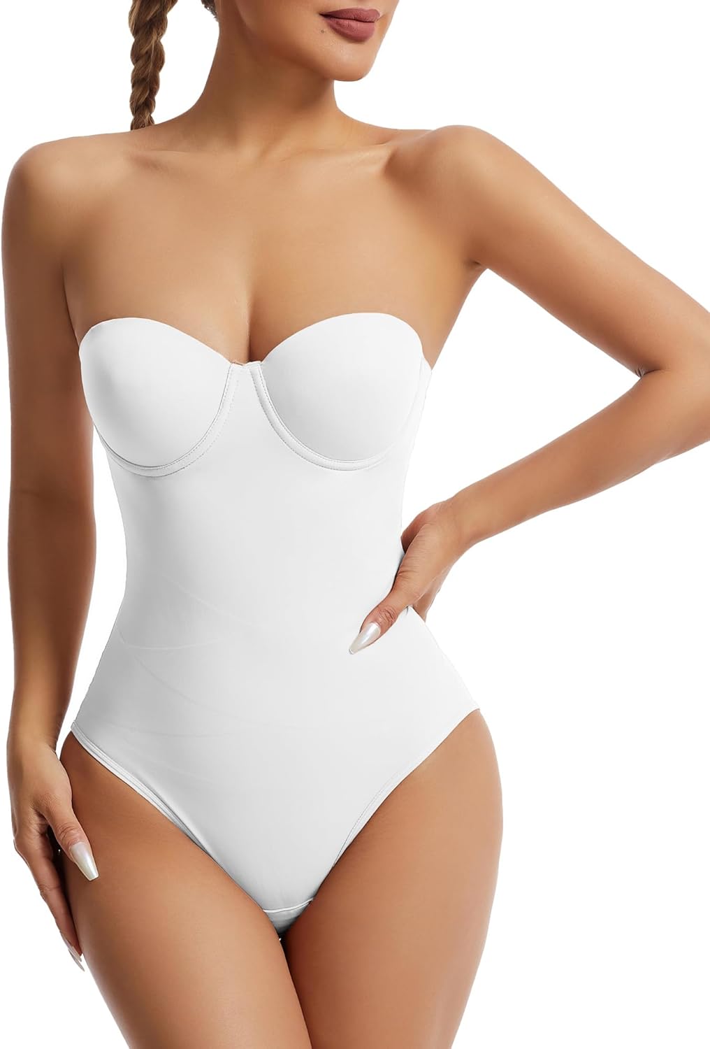 Women's Shapewear Bodysuit Tummy Control Seamless with Underwire Bra Removable Straps Tummy Control Shaper S-XXL