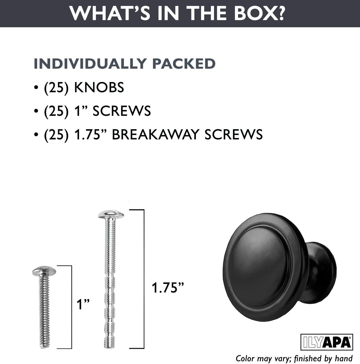 Ilyapa Flat Black Cabinet Knobs - 1 1/4 Inch Round Drawer Handles & Matte Black Kitchen Cabinet Pulls - 3 Inch Hole Center Bin Cup Drawer Handles