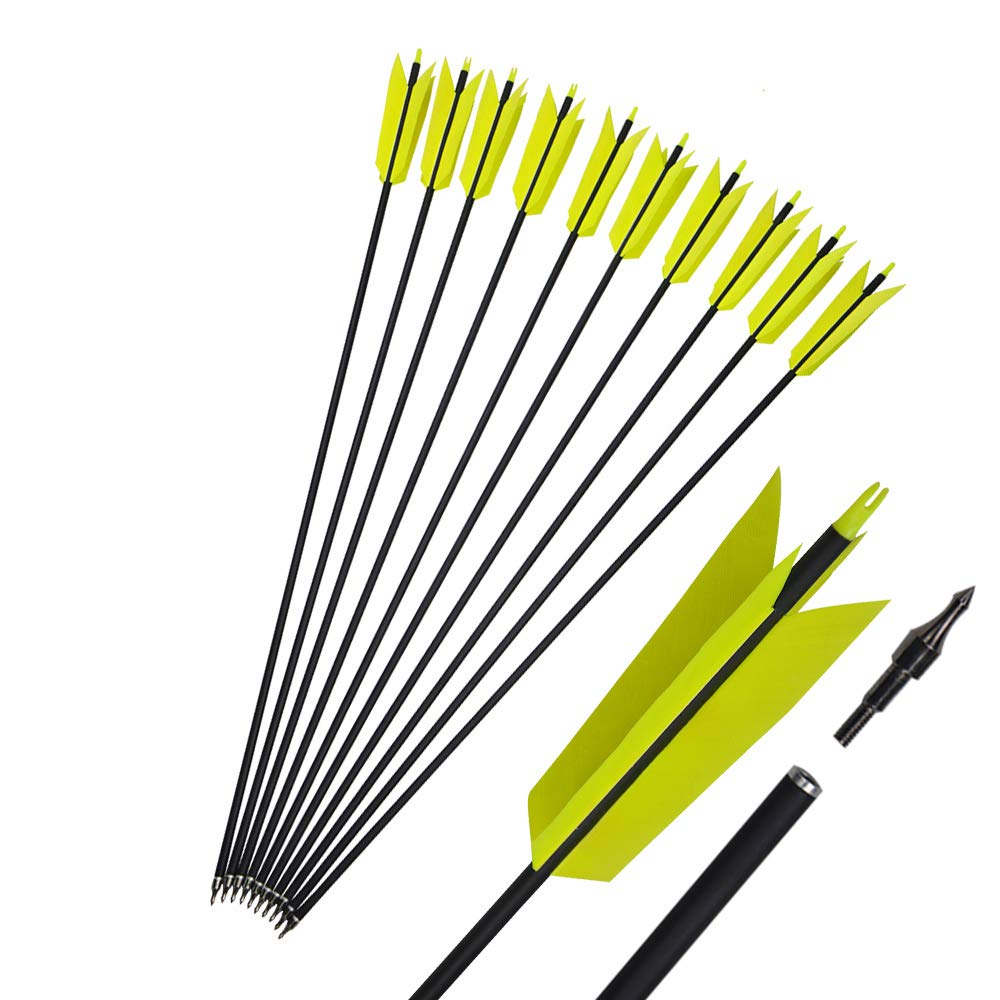 AMEYXGS6/12 Pcs 30 Inch Archery Carbon Arrows Target Practice Flu Flu Arrows Spine 500 Small Game Arrows 4 Feathers Fletching with 100 Grain Judo Arrowheads for Practice Targeting