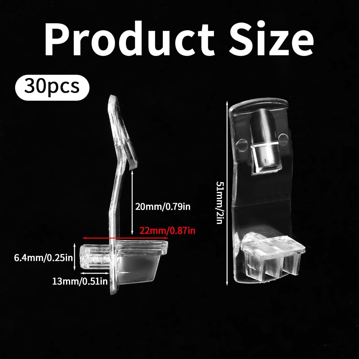 30PCS Cabinet Shelf Clips,Plastic Locking Shelf Support Pegs,Cabinet Pegs for Shelves, Transparent ABS Shelfs Pins for 1/4inch Diameter Hole and 25/32inch Shelfs