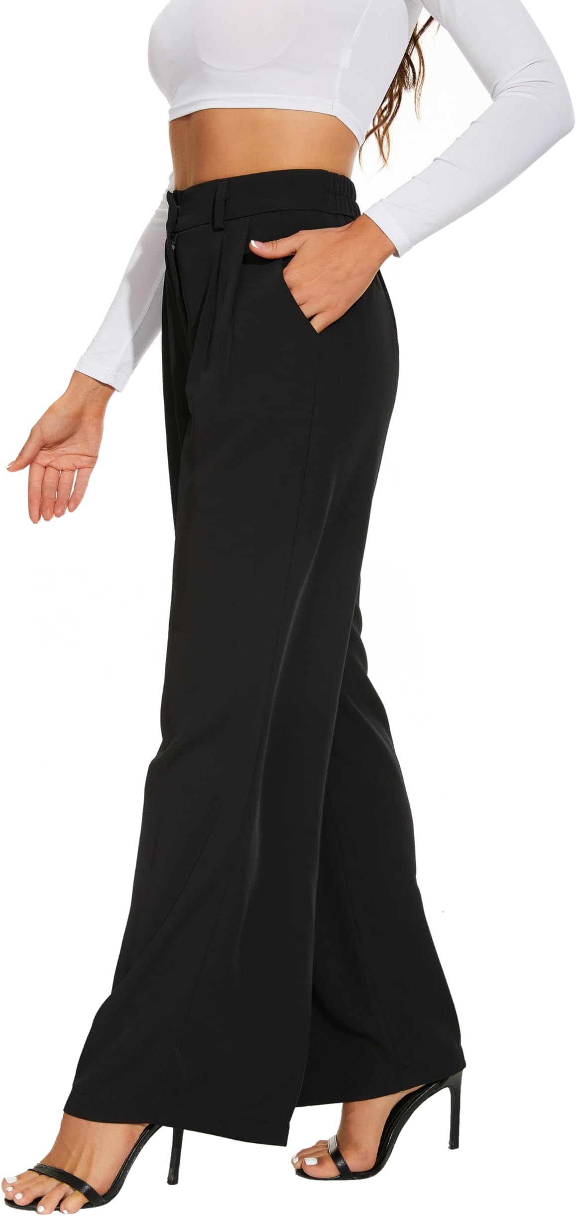 KICZOYWomen Wide Leg High Waist Wide Leg Pants Loose Fit Back Elastic Waist Pleated Front Trousers for Work Casual