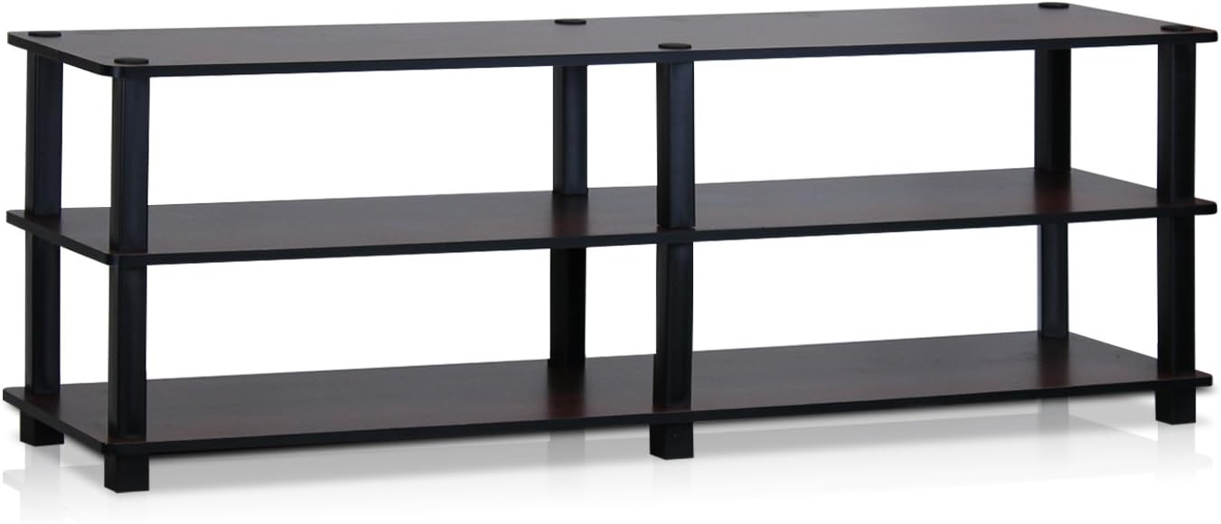 Furinno Turn-S-Tube No Tools 3-Tier Entertainment TV Stands, Dark Cherry and Black Dark Cherry/Black 55-inch No Tools