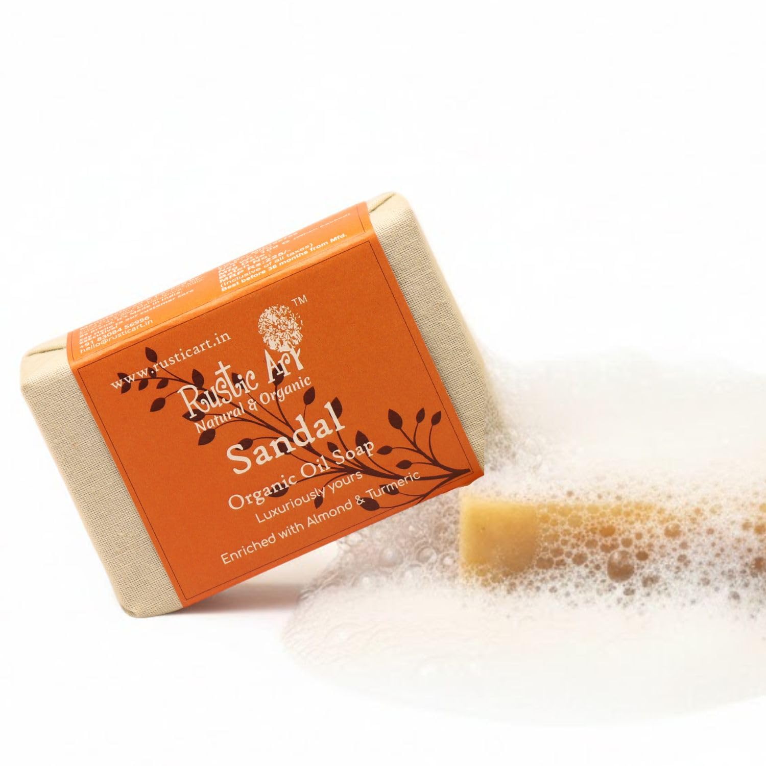 Rustic Art Organic Sandal Soap with Almond & Turmeric | For All Skin Types | Coldprocessed | Cooling & Soothing | For Women & Men | 100g-image-6