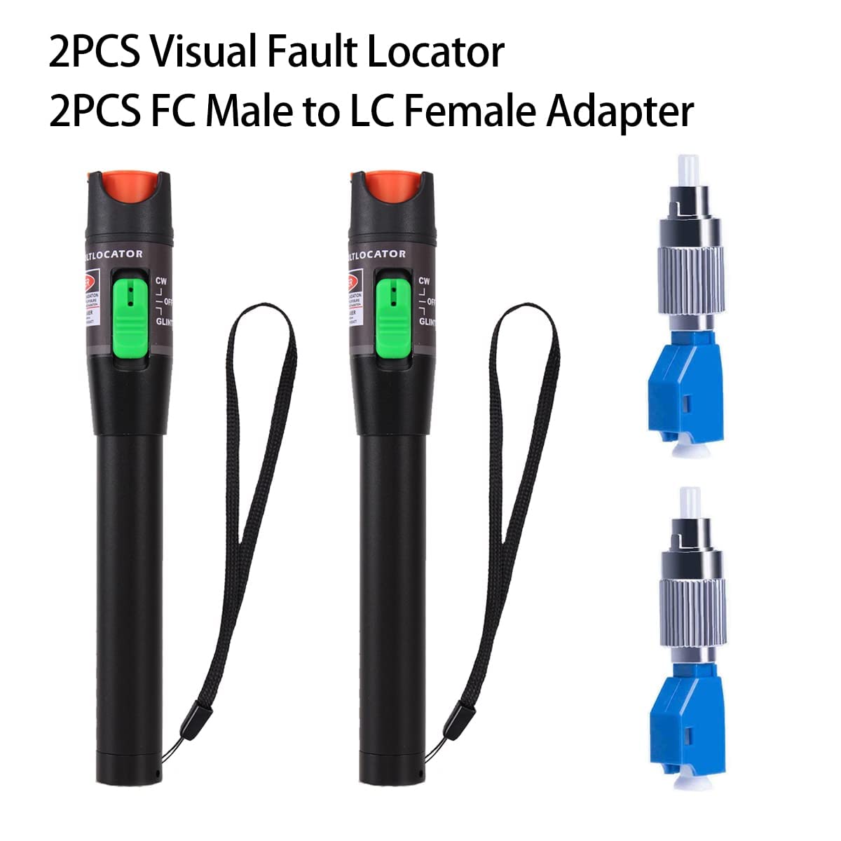 2 Stück Visueller Fehlerlokalisator 30 km, VFL Testkit enthält Single Mode 9/125μm FC Stecker auf LC Buchse Adapter, Glasfaserlichtstift-Tester zur Prüfung von Glasfasernetzkabeln