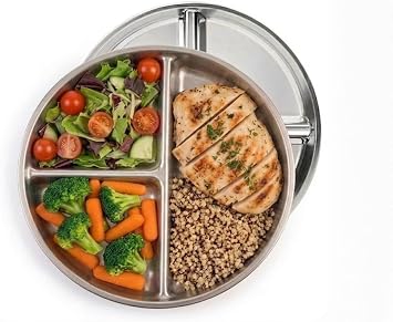 Stainless Steel Portion Control Plate | 3 compartment plates | Divided Plates for Adults Kids | Bariatric and Diabetic Diet Food Portion Plate | 2 pack - 9"x 9" Size