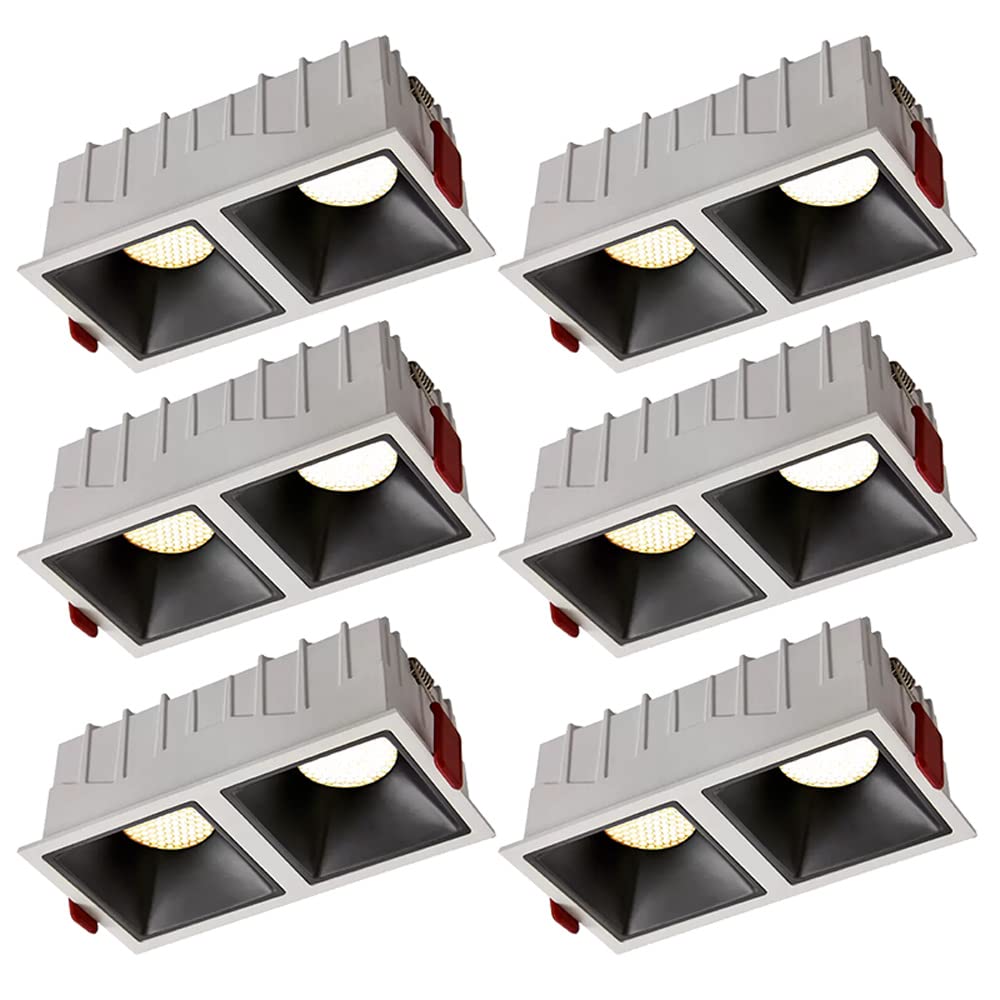 GTHTUHFD Led Double Head Eyeball Recessed Lighting 6-Pack Cob Can Lights 14W/24W Rectangle Ceiling Downlight,Flush Mount Ceiling Lights 6000K,4000K,3000K Selectable,24w-4000k
