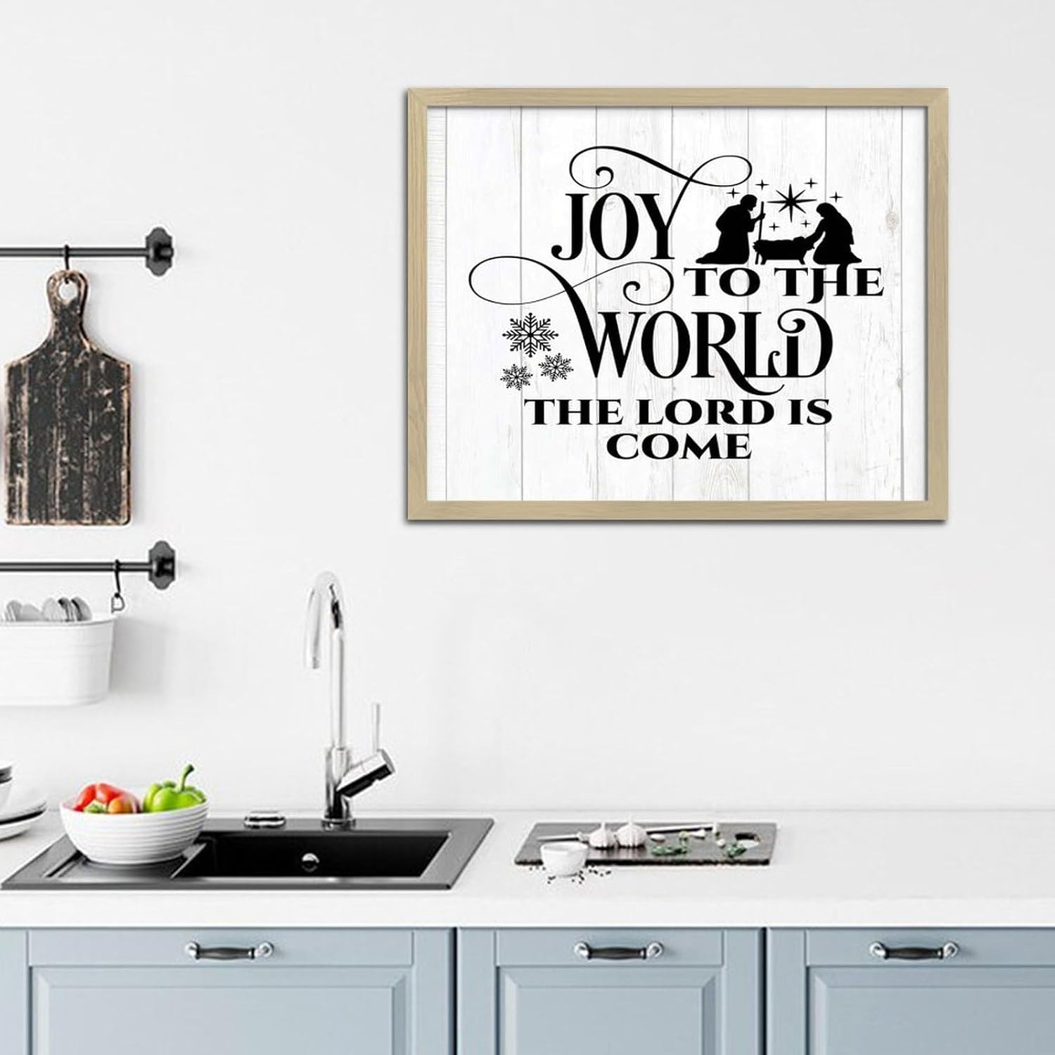 Joy to The World The Lord Is Come Framed Wall Art Sign Personalized Nursery Gallery Wall Decor Wood Plaque Country O Holy Night Wood Framed Printed Sign for Living Room Dinning Room 16x20in