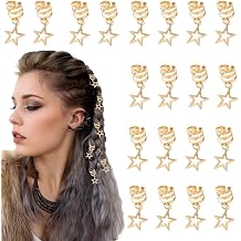 ASVNRES Hollow Five-pointed Star Gold Silver Hair Braids Hair Jewelry Cuffs Dreadlock Braids Pendants Clip Gold