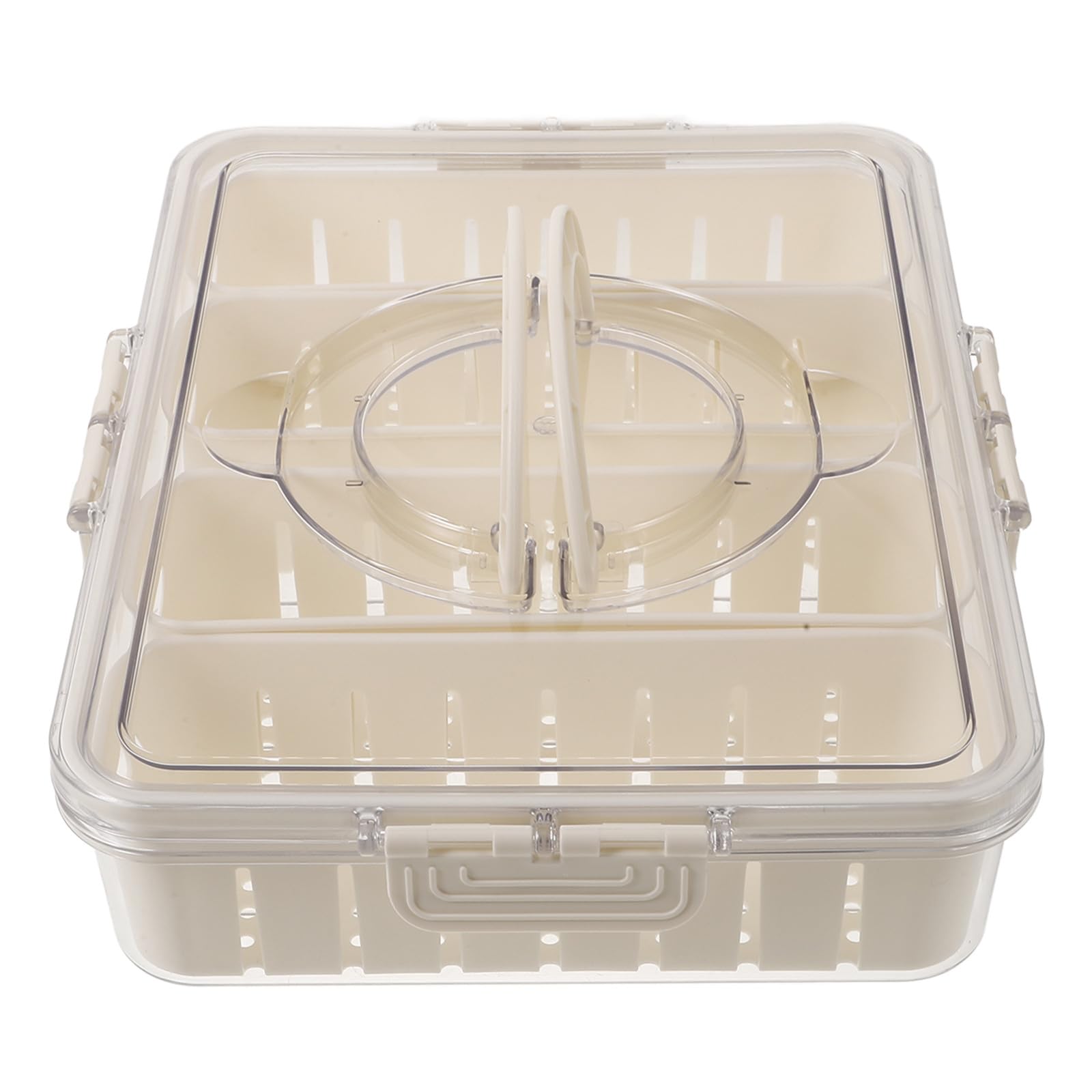 Caja de Almacenamiento Multifuncional para Nevera Compartimentos Engrosados Pet, Sellada y Portátil, Organizador de Congelador para Uso Doméstico y Picnic, 4 Divisiones