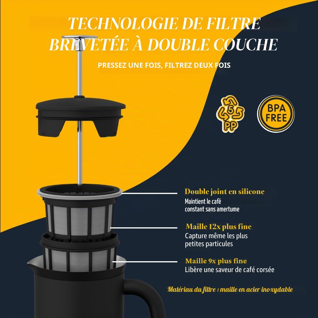 Espro P7 French Press Cafetière à piston isotherme à double paroi en acier inoxydable avec micro-filtre – Garde les boissons chaudes plus longtemps, parfait pour la maison (noir mat, 45 oz)