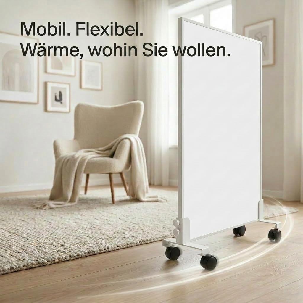 Infrarotheizung Standgerät 1000W mit Rollen, Bis 120°C in 1-3 Min, Bis 40% Energie Sparen, Mobil & Flexibel, Flüsterleise, V0-Schutz & Überhitzungsschutz, Für 10-25㎡